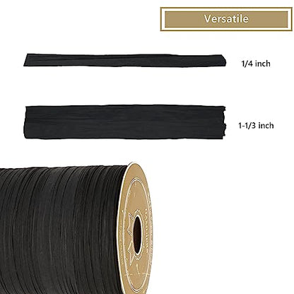 Raffia Ribbon for Gift Wrapping, Packing Paper Twine, Craft Ribbon Raffia Yarn for Crochet - 1/4'' Wide, 100 Yards, Black - color: Black