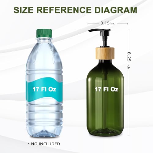 KASUNTING Green Soap Dispenser, Plastic Bathroom Soap and Lotion Dispenser Set with Bamboo Pump, 2 Pack 17 Fl Oz Hand and Dish Soap Dispensers Set for Bathroom, Refillable Liquid Soap Bottles - color: Olive Green, size: 2 Bottles