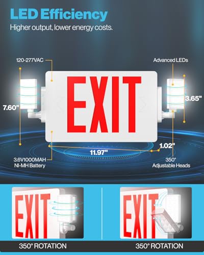 Sunco 6 Pack Red Exit Signs with LED Emergency Lights & Backup Battery - color: White