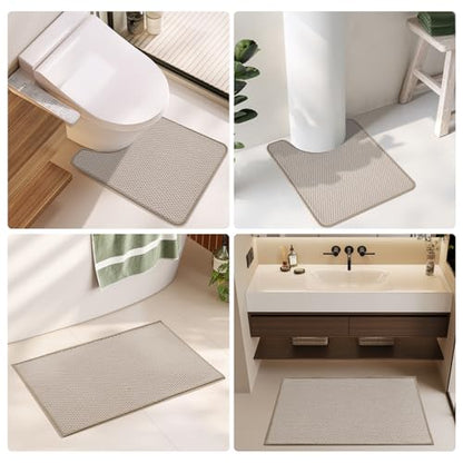 TYUU Bathroom Runner Rugs, Long Bath Mat Runner Washable Thin Quick Dry Low Pile Bathroom Runner Rugs Non Slip, Beige 16"x60" - color: Beige01, size: 1'4" X 5' (Runner)