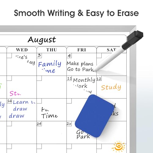MaxGear Whiteboard Calendar for Wall, 16"x12" Monthly Whiteboard, Silver Aluminum Alloy Framed Small Dry Erase Board with Handle, for Students - Planning, Drawing, Memo, to Do List - style: Silver Monthly