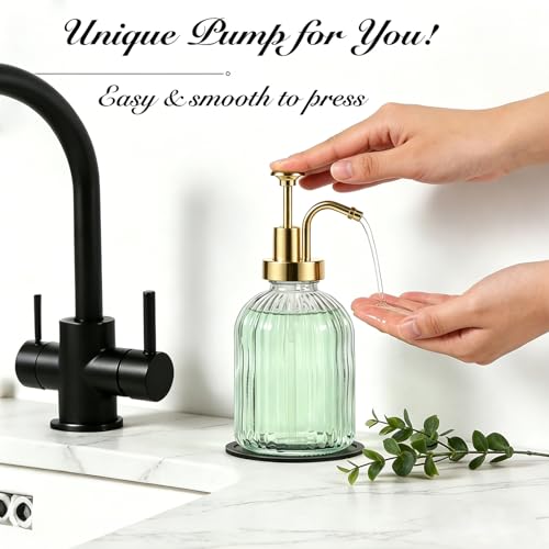 SheeChung 12oz Clear Glass Liquid Soap Dispenser, Gold Pump, Striped,1 Pack - color: Clear, Gold Pump, 1pc