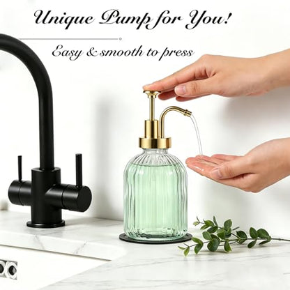SheeChung 12oz Clear Glass Liquid Soap Dispenser, Gold Pump, Striped,1 Pack - color: Clear, Gold Pump, 1pc