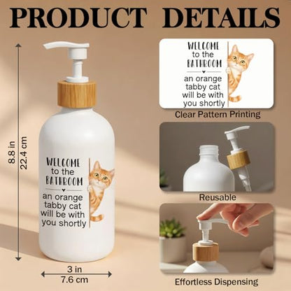 Orange Tabby Cat Bathroom Glass Soap Dispenser with Pump - color: Tabby Cat