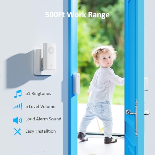 Wireless Door Chime, Door Sensor Chimes When Door Opens/Business Entering - size: 1 Receiver +4Sensors