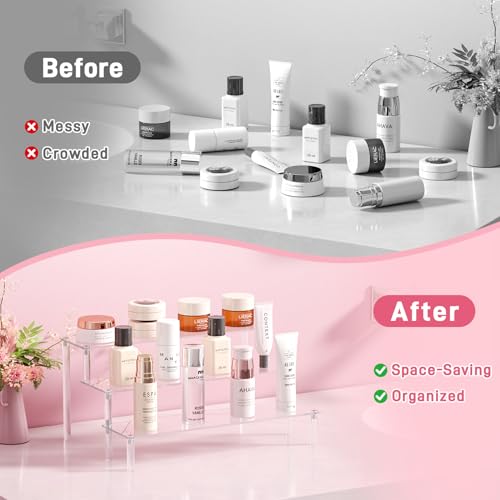 2 Packs Acrylic Display Stand Riser,3 Tier Perfume Organizer Cupcake Stand - color: Clear, size: 11.6x3.1 inch