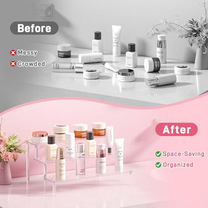 2 Packs Acrylic Display Stand Riser,3 Tier Perfume Organizer Cupcake Stand - color: Clear, size: 11.6x3.1 inch