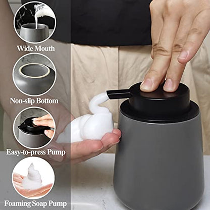 Bosilunlife 12Oz Ceramic Foam Soap Dispenser for Bathroom Kitchen Counter - color: Matte Grey