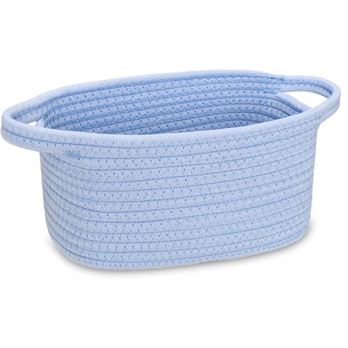 ABenkle Small Storage Basket, Mini Basket, Cute Tiny Cotton Rope Woven Basket, Shelf Basket, Boho Decorative Toy Storage Bin Gift Basket - color: Blue (8.7"x6.3"x4.7")