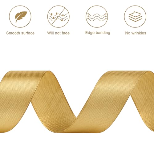 Champagne Gold Satin Ribbon, 1 Inch, 50 Yards - color: champagne gold