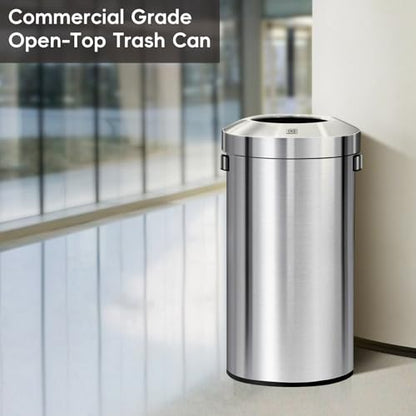 EKO 32-Gallon Round Stainless Steel Open Top Trash Can, Large Commercial Waste Bin with Detachable Lid and Carrying Handle, Brushed Metal Garbage Bin for Home, Office, Restaurant, Restroom - color: Stainless Steel, size: 120 Liter, Round