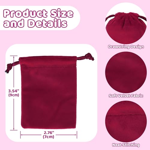 Tapleap 12Pcs Small Jewelry Bags, 2¾x 3½” Red Velvet Drawstring Pouch - color: Red, size: 2¾ x 3½in