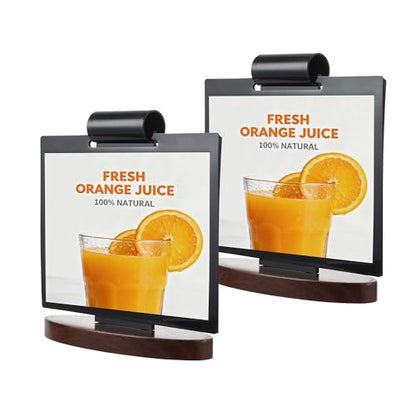 Garvee Show 15 Stand Tabletop Easel, 2 Pack A5 Horizontal Acrylic Flip Menu Sign Holder with Walnut Wood Base, Desktop Display Organizer for Restaurant Cafe Shop Office Menu Poster