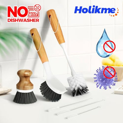 Holikme 6 Pack Dish Brush with Bottle Brush Scrub Brush Straw,Gray