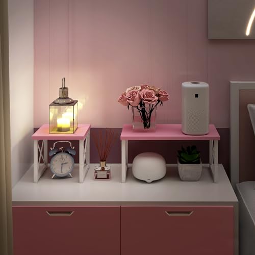 ELITEROO Desktop Shelf, 2 Tier Independent Stackable Desk Stand - color: Pink