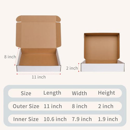 Fishat 11" x 8" x 2" White Corrugated Cardboard Shipping Boxes Set of 5 - size: 11" x 8" x 2"