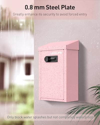 Uniclife Cash Box with Combination Lock, Wall Mounted Mailbox for Outside - color: Pink, size: Combo Lock