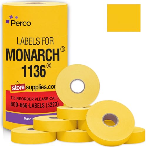 Pricing Labels for Monarch 1136 Yellow - 14,000 Labels w/ 8 Rolls Value Pack, 1 Sleeve - Made in USA - color: Yellow, size: 1 Sleeve