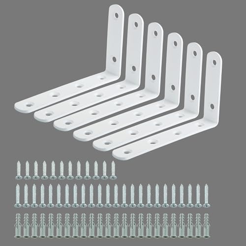 Alise 6Pcs Floating Shelf Brackets, White Heavy Duty L Bracket for Shelves - color: White, size: (6P) 5x3x0.72 inch