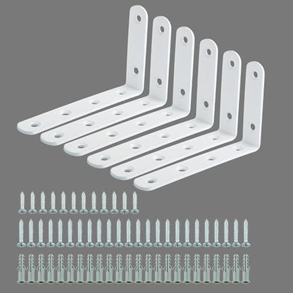 Alise 6Pcs Floating Shelf Brackets, White Heavy Duty L Bracket for Shelves - color: White, size: (6P) 5x3x0.72 inch