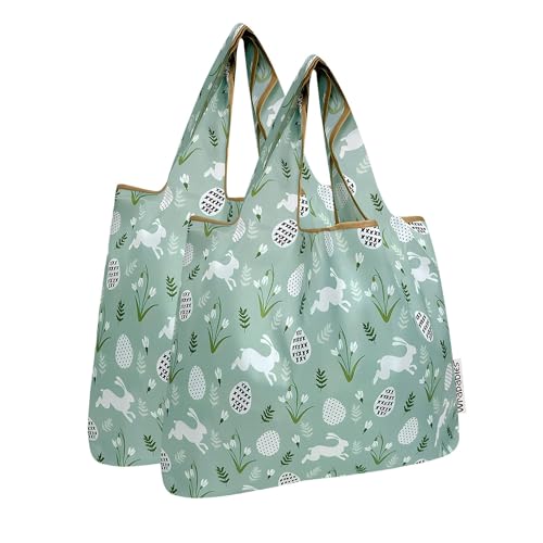allydrew Medium Foldable Tote Nylon Reusable Grocery Bag (Set of 2) - color: Easter Bunny