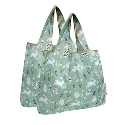 allydrew Medium Foldable Tote Nylon Reusable Grocery Bag (Set of 2) - color: Easter Bunny