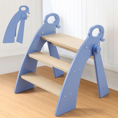 Step Stool for Toddlers & Kids, Bathroom Sink, 3-Step Foldable, Blue - color: 3 Step Blue