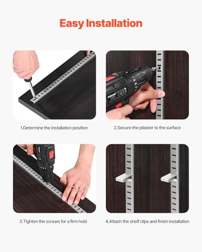 VEVOR Shelf Pilaster, 72.7-inch 20 Pack, Adjustable Shelf Brackets Steel Mortise Mount Pilaster Strip Standards with 140 Screws, Suitable for Wall Shelving System Cabinet Closet Organization - style: 72.7-inch