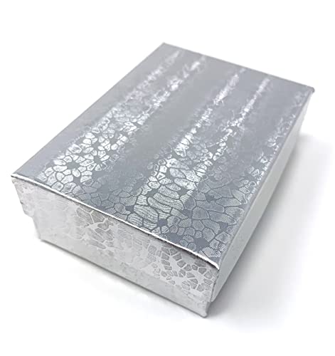 RJ Displays 6 Pack Cotton Filled Silver Foil Paper Cardboard Jewelry Neck, Ring, Earring, Pendant, Pocket Watch, Body Jewelry, Gift and Retail Boxes Size 3 1/16" x 2 1/8" x 1" Inch (Silver) - color: Silver