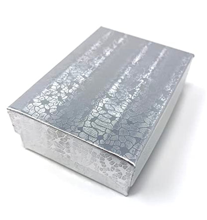 RJ Displays 6 Pack Cotton Filled Silver Foil Paper Cardboard Jewelry Neck, Ring, Earring, Pendant, Pocket Watch, Body Jewelry, Gift and Retail Boxes Size 3 1/16" x 2 1/8" x 1" Inch (Silver) - color: Silver