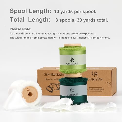 Silk Satin Ribbon 1-1/2 Inch x 30 Yards Ivory & Sage & Dark Green - color: Ivory& Sage Green& Dark Green