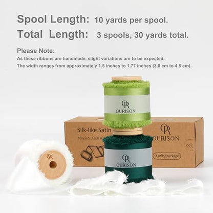 Silk Satin Ribbon 1-1/2 Inch x 30 Yards Ivory & Sage & Dark Green - color: Ivory& Sage Green& Dark Green