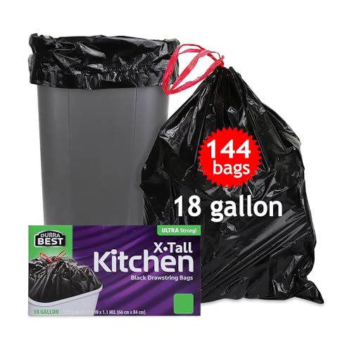 Heavy-Duty Trash Bags – 144 count, 18 Gallon Black, Ultra Thick Drawstring Garbage Bags – Leak-Resistant for Home & Commercial Use, Big Trash Bags - color: Black, size: 1 Count (Pack of 144)