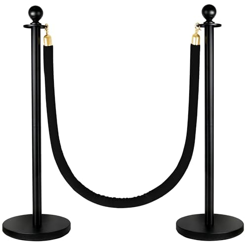2 Pack Stanchions Post with Velvet Rope, Heavy Duty Metal Posts with Weighted Base, Crowd Control Barriers & Poles for Red Carpet, Movie Theater, Event, Party Supplies(Black) - size: 2 Pack
