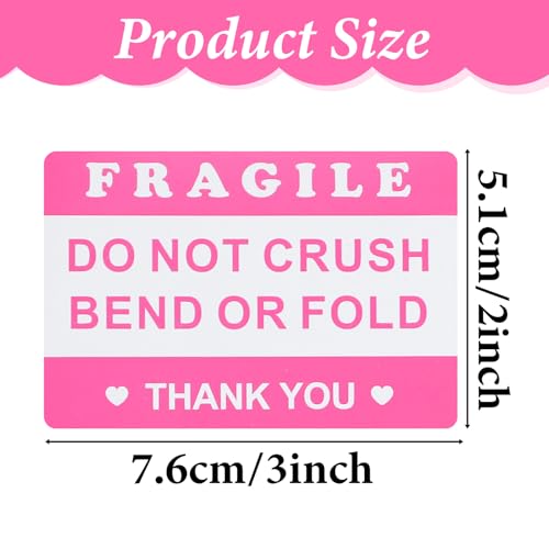 Mabor 100Pcs 2"x3" Pink Fragile Sticker, Do Not Crush Bend or Fold Labels