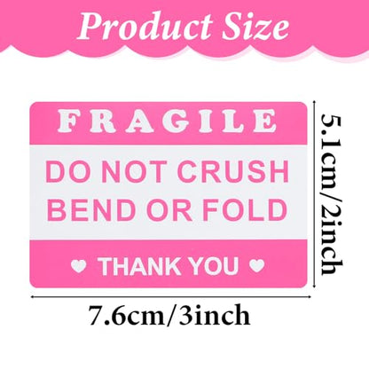 Mabor 100Pcs 2"x3" Pink Fragile Sticker, Do Not Crush Bend or Fold Labels