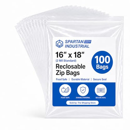 16" X 18" Large Zip Bags (100 Count) - 2 Mil Clear Reclosable - size: 16” X 18”