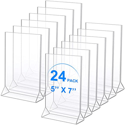 Yulejo 24 Pack Acrylic Sign Holder, Clear Plastic Table Display, 5 x 7In - size: 5 x 7 Inches