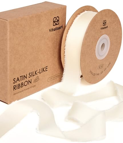 Vitalizart Ivory Silk Satin Ribbon 1" x 30 Yds White Handmade Frayed Edges - color: Ivory White