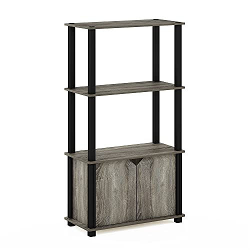 Furinno Go Green 4-Tier Storage Shelves, Book Shelf, French Oak - color: French Oak Grey/Black, size: 4-Tier with Cabinet