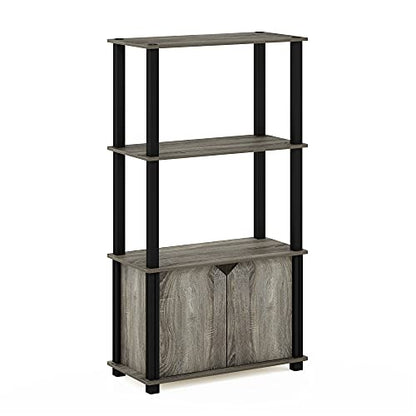 Furinno Go Green 4-Tier Storage Shelves, Book Shelf, French Oak - color: French Oak Grey/Black, size: 4-Tier with Cabinet