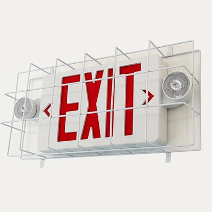 TANLUX Exit Sign Combo with Wire Cage, Round Light Head, Wall Mounted Emergency Exit Light with Protective Wire Guard, Red Exit Sign with Emergency Lights - size: Exit Sign Combo with Round Head