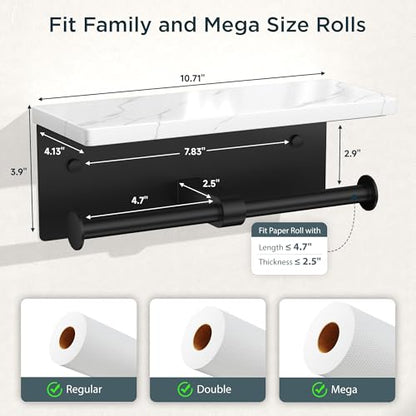 FORIOUS Double Marble Toilet Paper Holder with Phone Shelf, Mattle Black - color: Matte Black, size: Double Roll