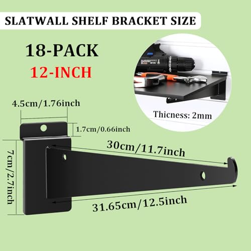 18 Pack Slat Wall Shelf Brackets with Lip, 12" Slatwall Shelf Bracket - size: 12inch-18pcs