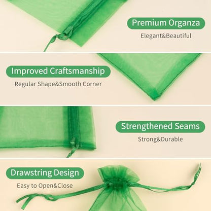 50PCS Green Organza Bags 3x4, Small Mesh Bags Drawstring Small Baggies Pouches for Jewelry Candy Treats Birthday Party Favors Wedding Baby Shower Halloween Gifts - color: Christmas Green