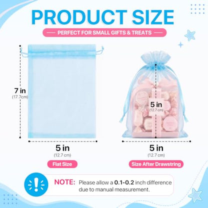 ANZNKU 100PCS Organza Bags 5x7 Blue Small Gift Mesh Drawstring Goodie Bags - color: Baby Blue