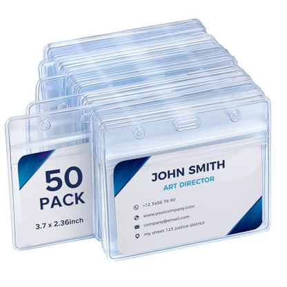 50 Pack Horizontal Badge Holders, Clear Waterproof ID Card Sleeves - size: 50 Pack Horizontal Badge Holder