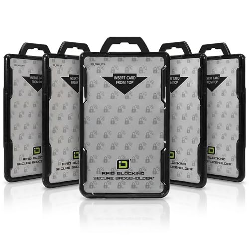 ID Stronghold - Pack of 5 - RFID Blocking Secure Badge Holder - Duolite 2 Card ID Holder - Poly Carbonate - Heavy Duty Plastic ID Badge Holder - USA Molded and Assembled - FIPS 201 Approved - color: Black, size: 5 - Pack