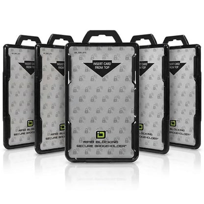 ID Stronghold - Pack of 5 - RFID Blocking Secure Badge Holder - Duolite 2 Card ID Holder - Poly Carbonate - Heavy Duty Plastic ID Badge Holder - USA Molded and Assembled - FIPS 201 Approved - color: Black, size: 5 - Pack