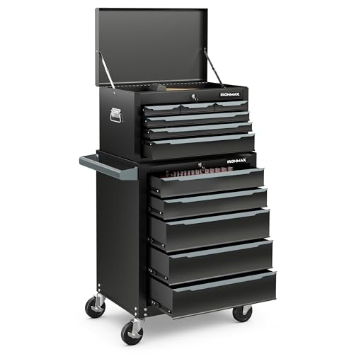 Goplus Rolling Steel Tool Chest, 11-Drawer Heavy-Duty Tool Storage Cabinet with Hanging Holes, Central Keyed Locking System, Ball-Bearing Slides & Lockable Wheels, Tool Box Organizer for Garage - style: Tool Box + Chest